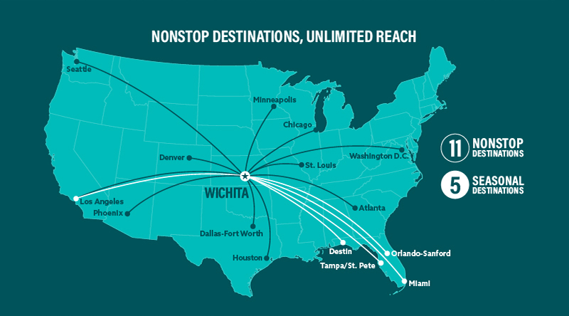 11 nonstop destinations map